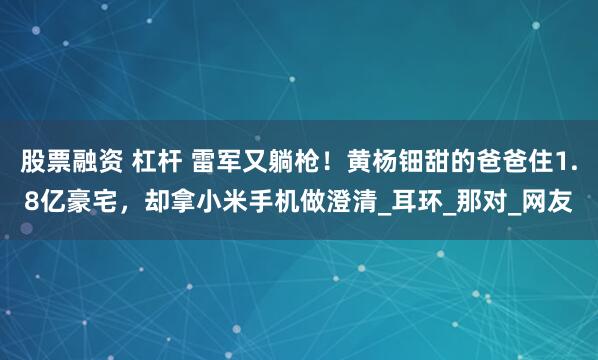 股票融资 杠杆 雷军又躺枪！黄杨钿甜的爸爸住1.8亿豪宅，却拿小米手机做澄清_耳环_那对_网友