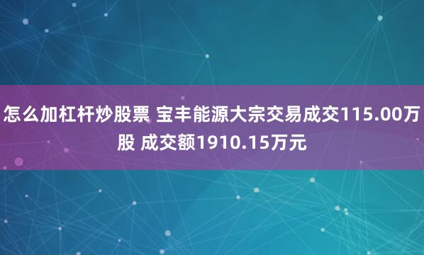 怎么加杠杆炒股票 宝丰能源大宗交易成交115.00万股 成交额1910.15万元